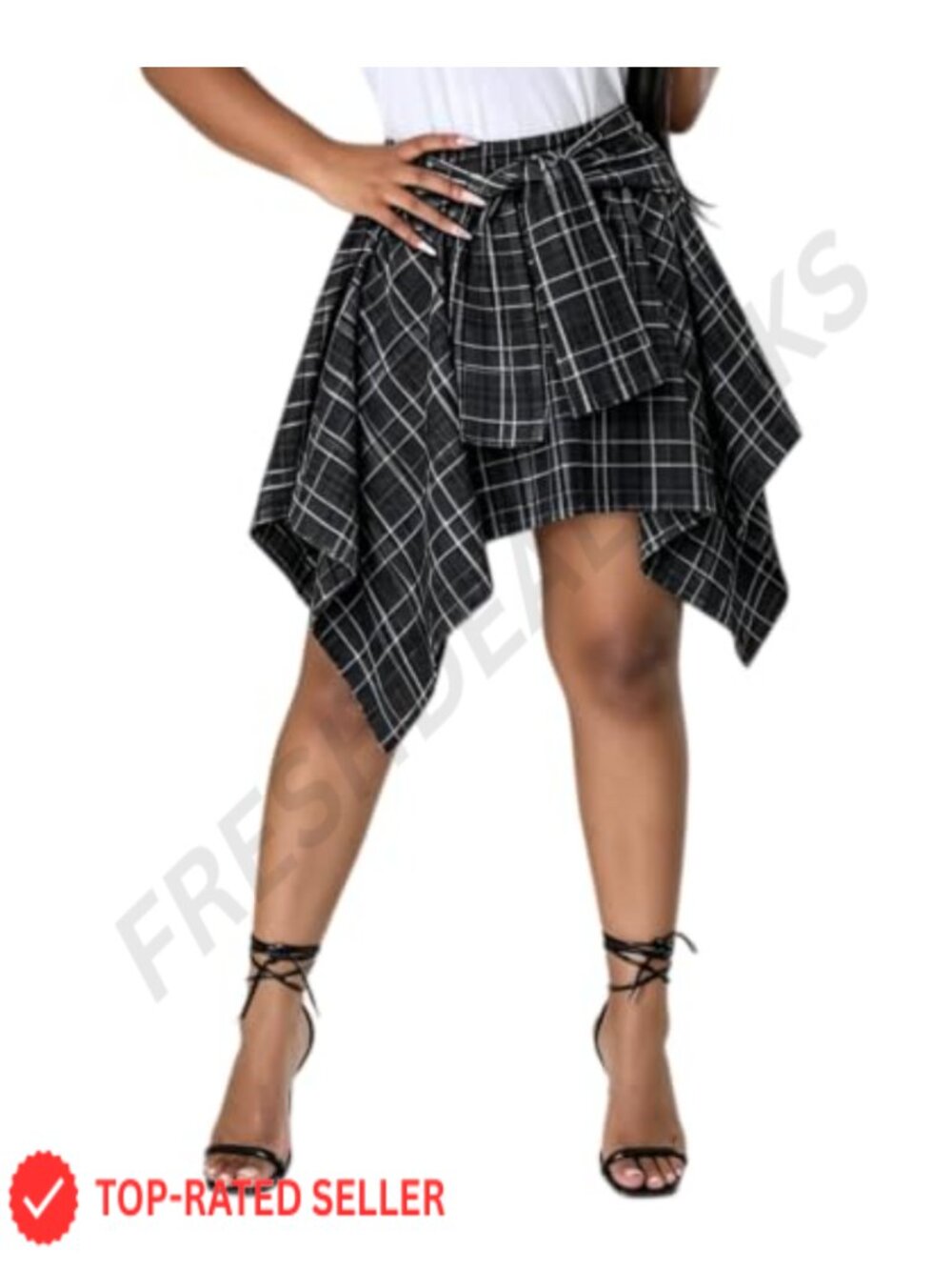High Low Plaid Mini Skort with Built-in Shorts Asymmetrical Punk Skirt